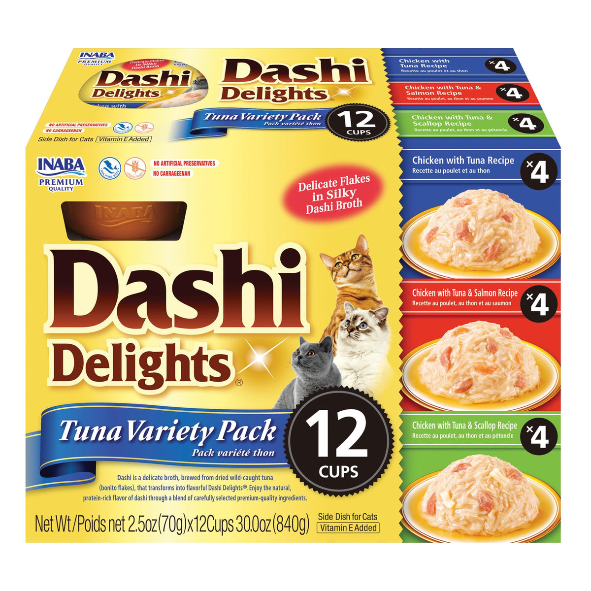 INABA Dashi Delights – poulet effiloché en bouillon bonito, goût riche pour chats.