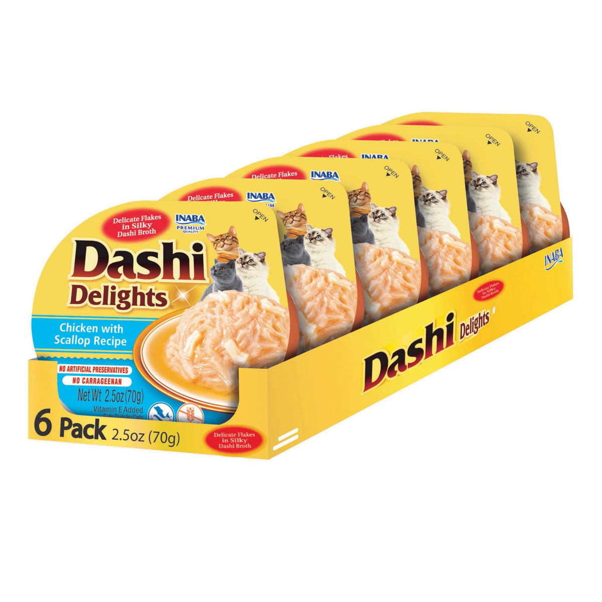 INABA Dashi Delights pour chat en tasse poulet coquilles Saint-Jacques, portion pratique.