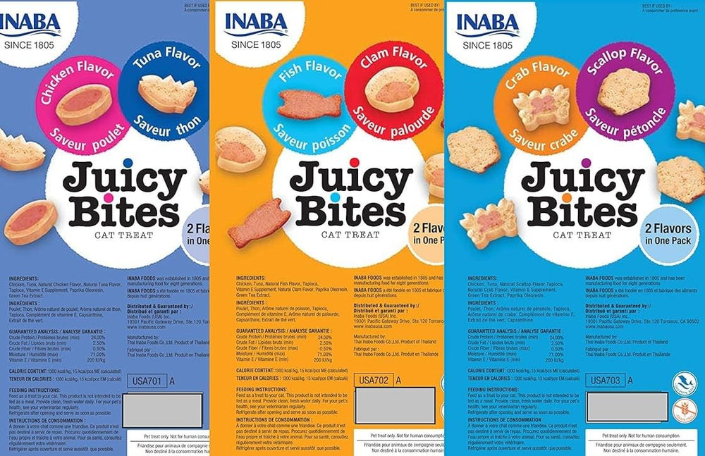 Portions individuelles INABA Juicy Bites garantissant fraîcheur.