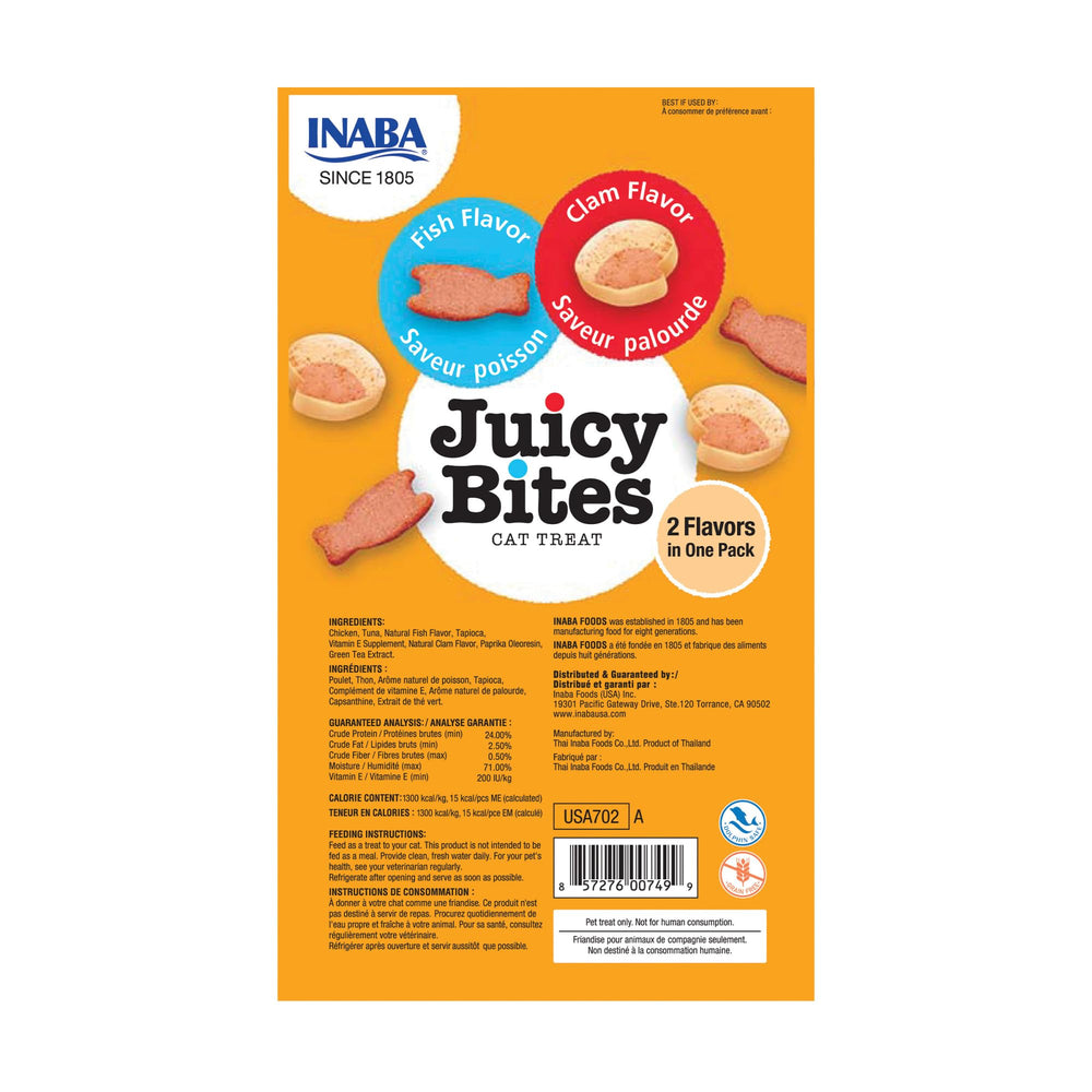 INABA Juicy Bites contient vitamine E et extrait de thé vert, option nutritive pour les chats.