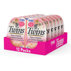 INABA Twins pour chats — coupes gelée thon-poulet-saumon, garniture savoureuse pour repas quotidien.