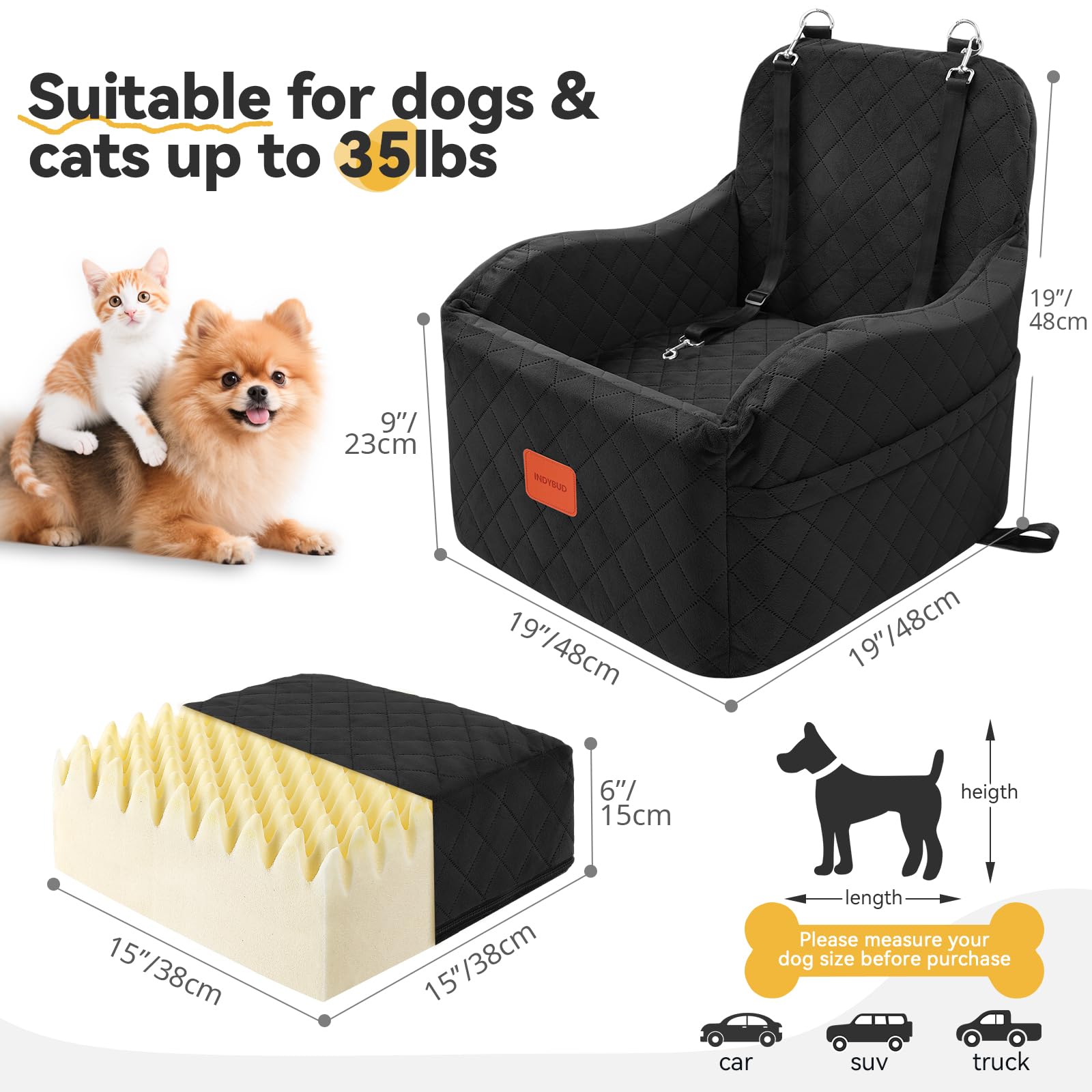 INDYBUD siège-auto petit chien avec ceinture de sécurité intégrée pour voyages sûrs