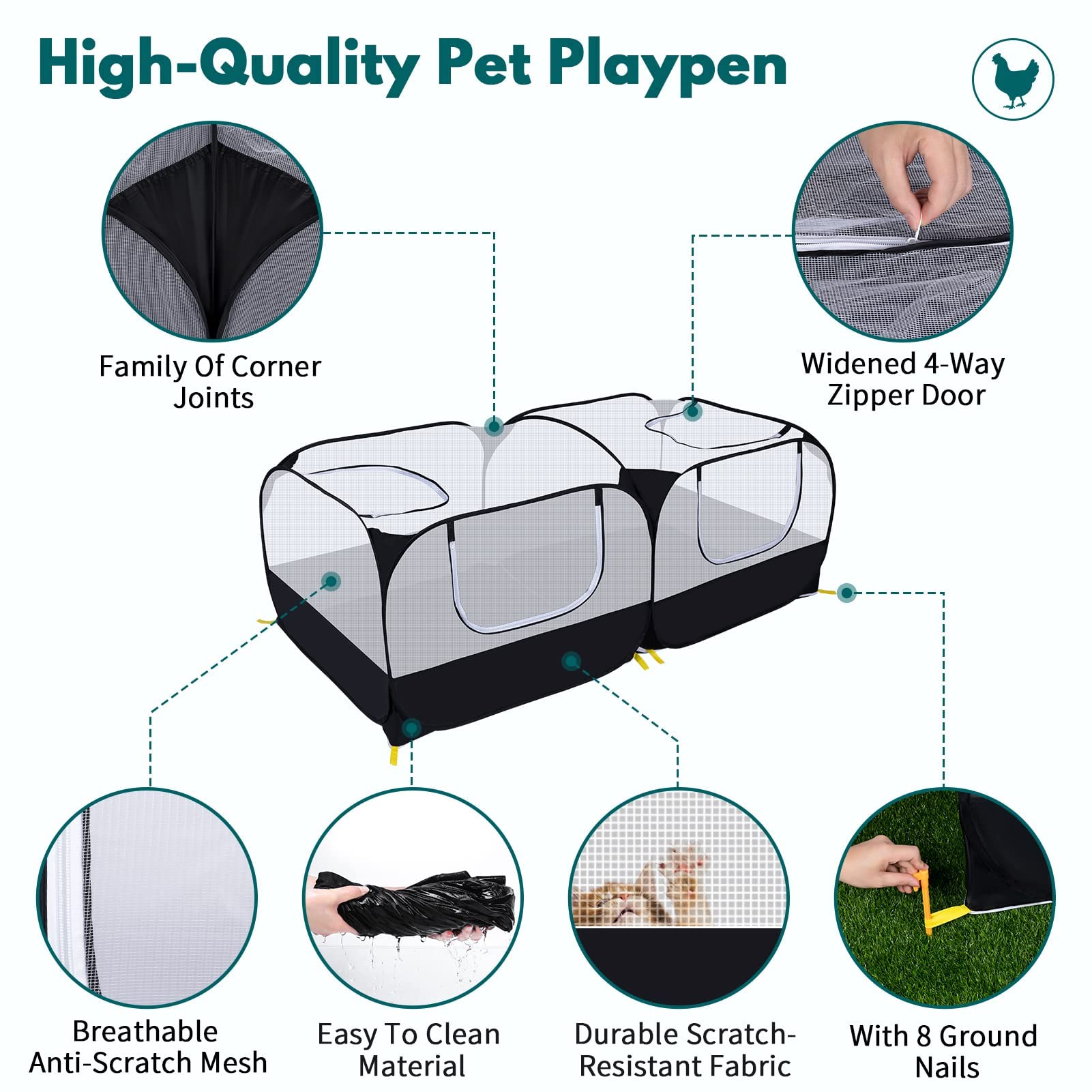 Ineariu grand-espace-185x93x65-cm: espace généreux pour plusieurs petits animaux.