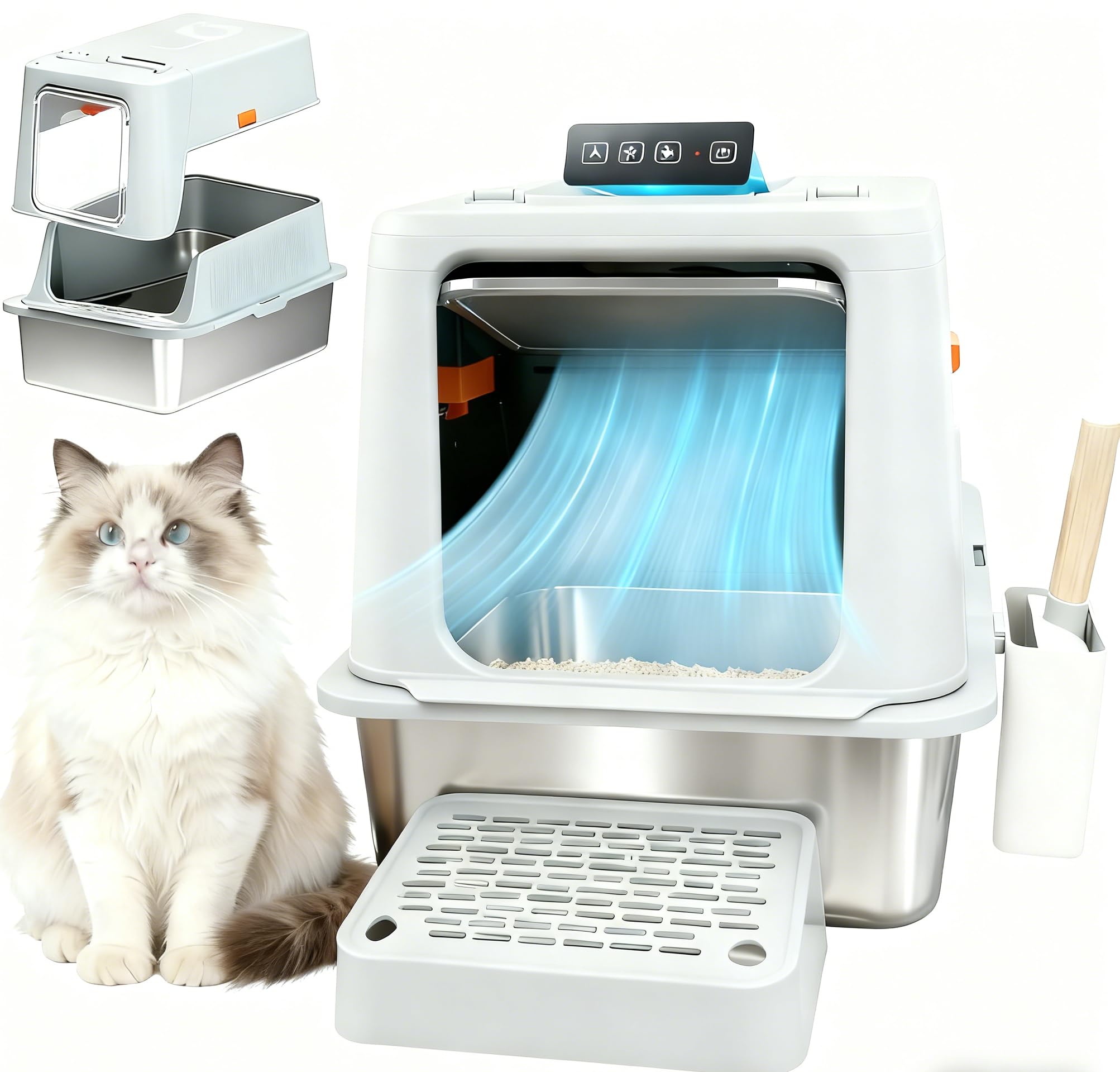 Infinitelife Litière XXL en acier inox basculante 135° avec contrôle des odeurs