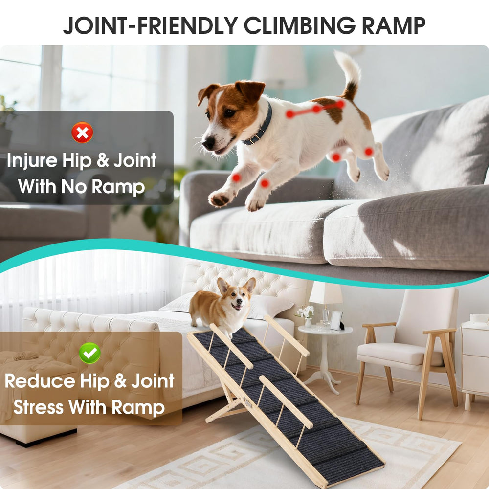 In hand rampe chien hauteur ajustable pour s'adapter au meuble.