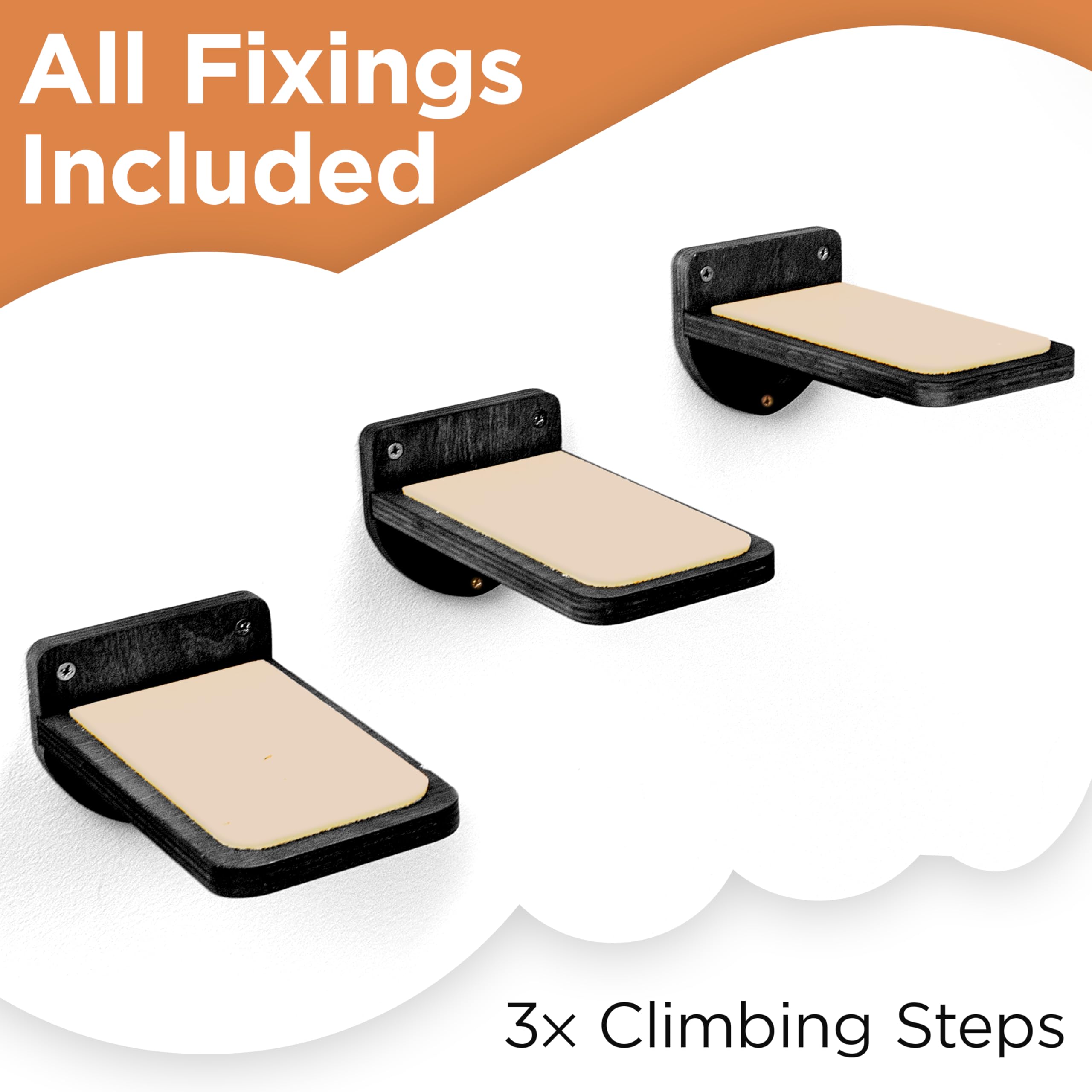 INICIO Cat Wall Steps: fixations incluses pour une installation sur la plupart des murs.