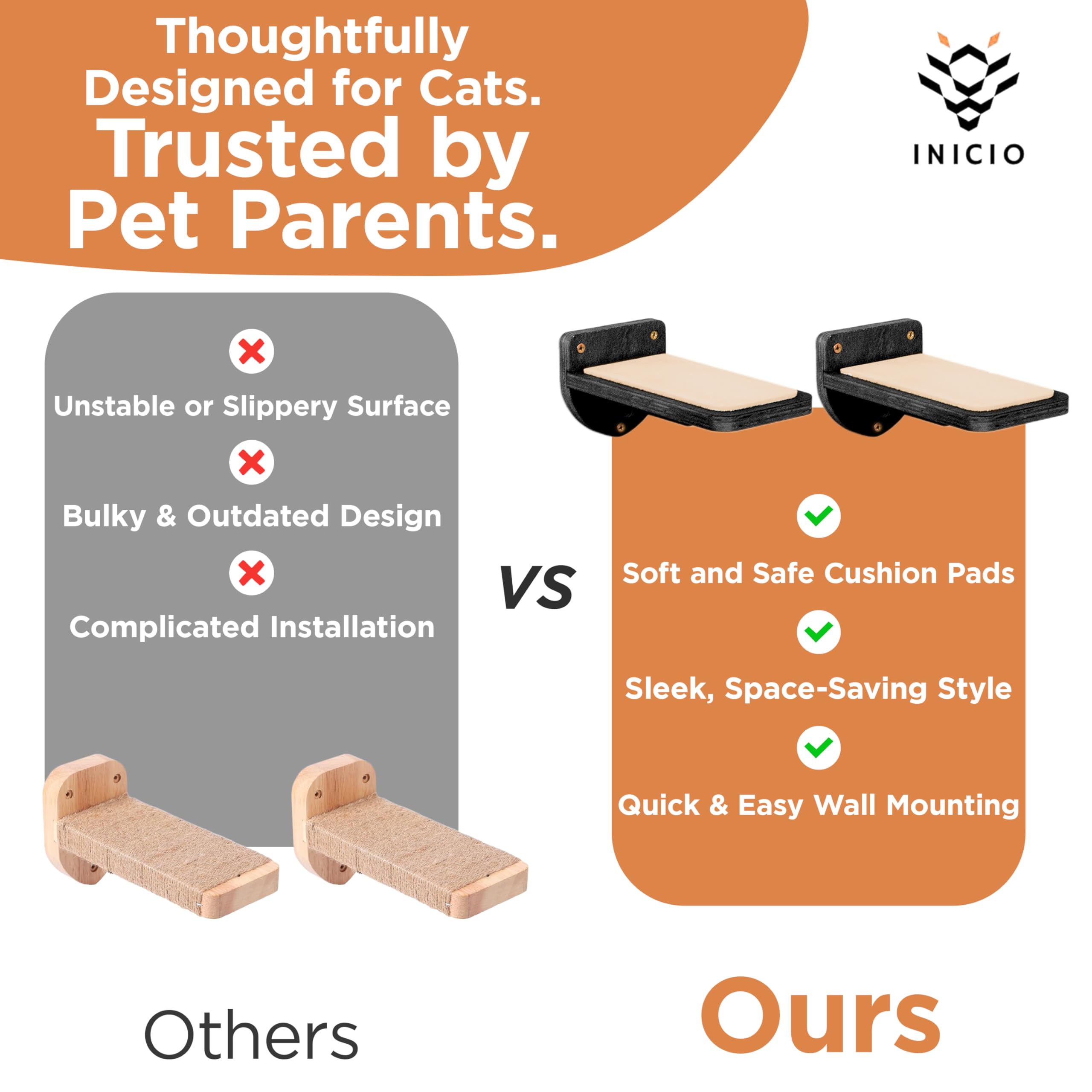 INICIO Cat Wall Steps: trois marches robustes offrant une plateforme stable.