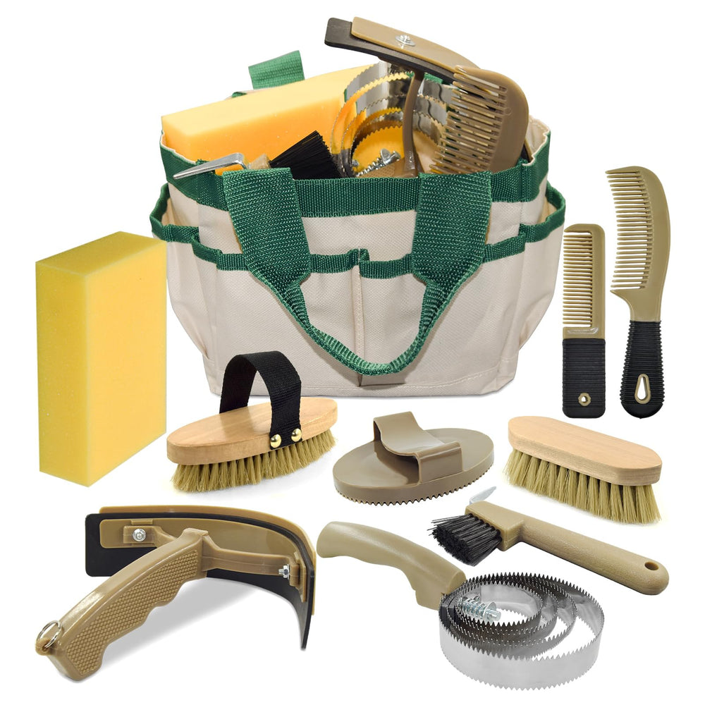 inoreal kit soins cheval ensemble-brosses-accessoires pour un pelage lustré et une peau saine.
