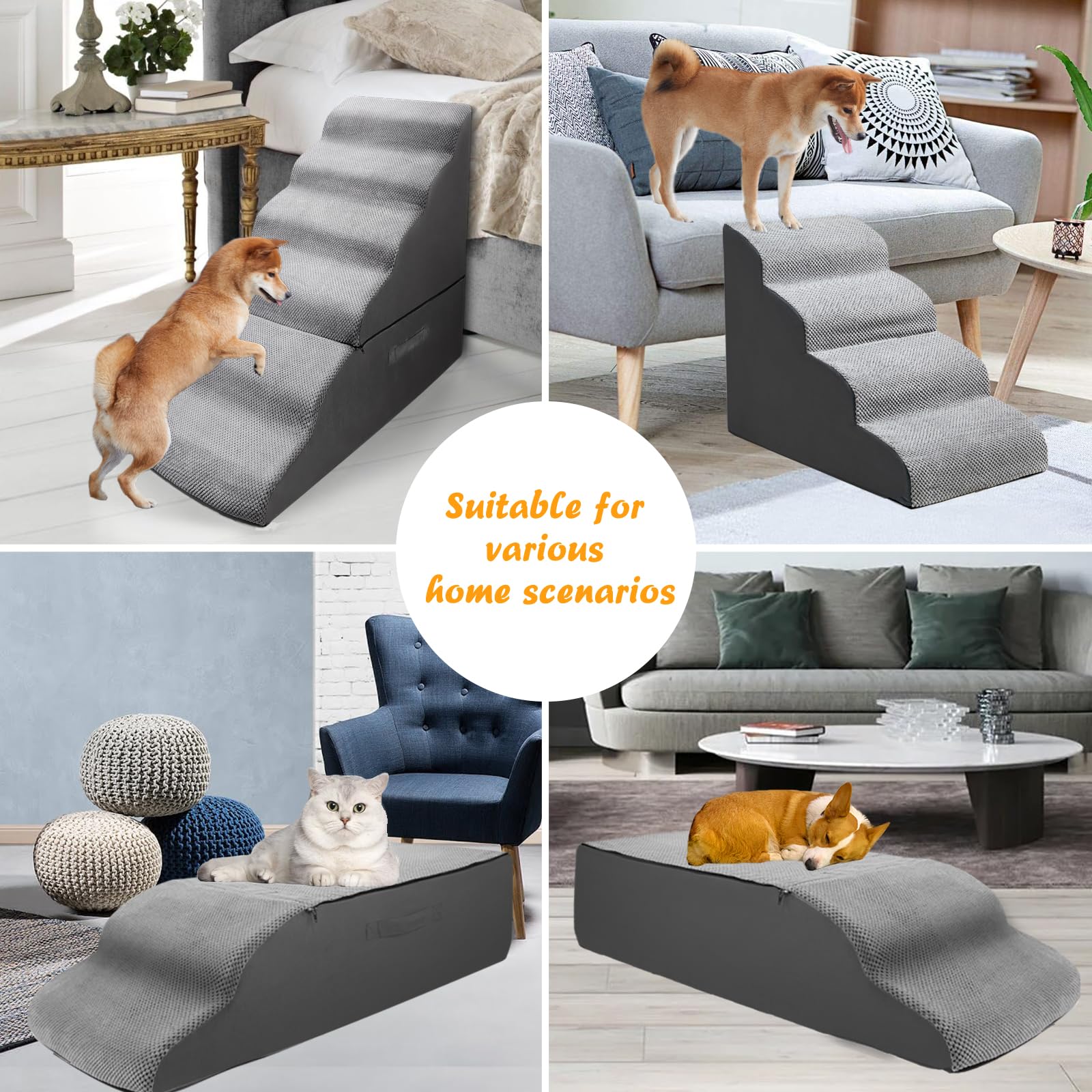 INRLKIT Dog Stairs tissu peluche doux, surface confortable et résistante.