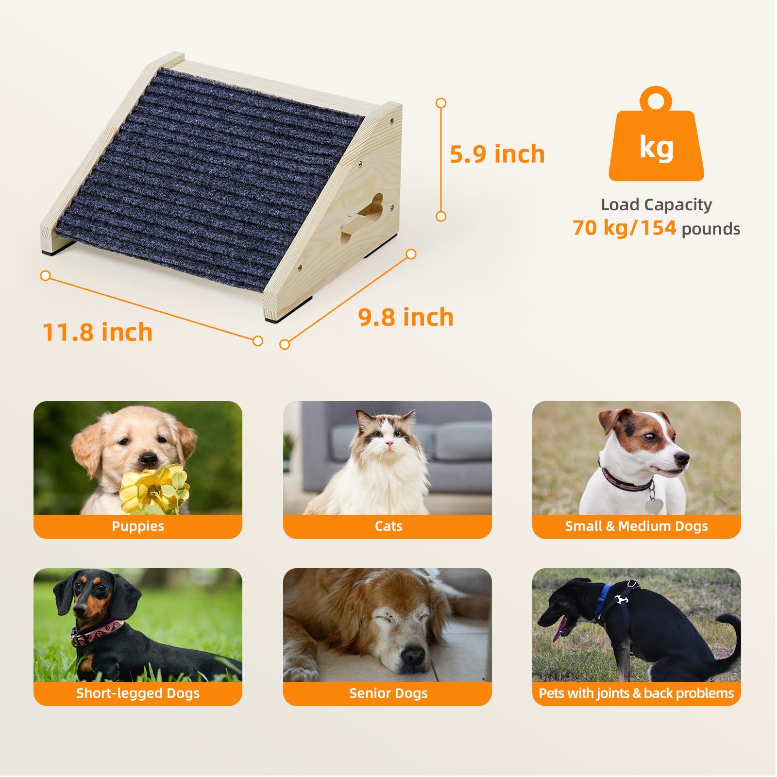 INRLKIT rampe-chien-bois-gris surface antidérapante — traction sécurisée pendant l’usage.