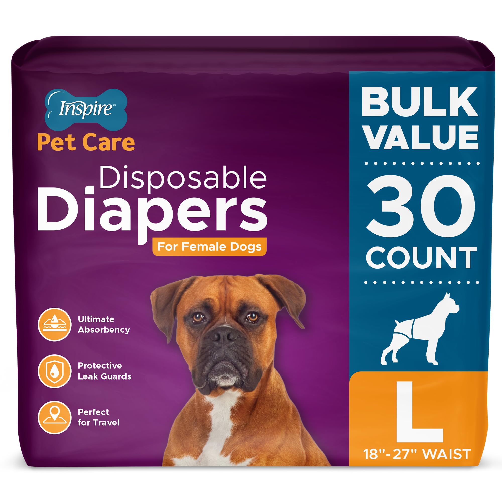 Couches Inspire Pet Care pour chienne femelle - ensemble 30, protection fiable lors des déplacements