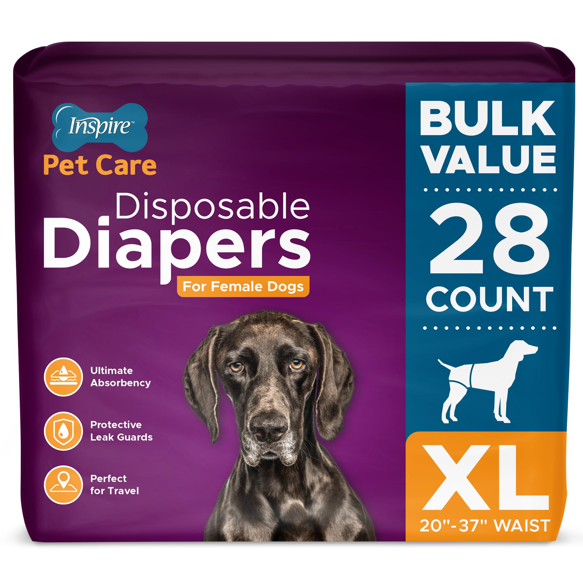 Couches Inspire Pet Care XL pour chien femelle, protection fiable lors des sorties