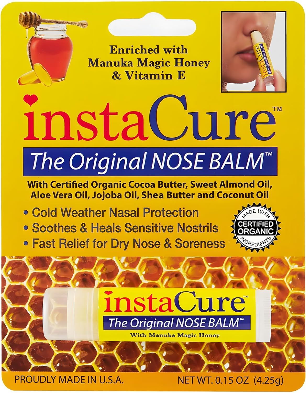 Baume pour le nez INSTACURE en emballage pratique pour emporter.
