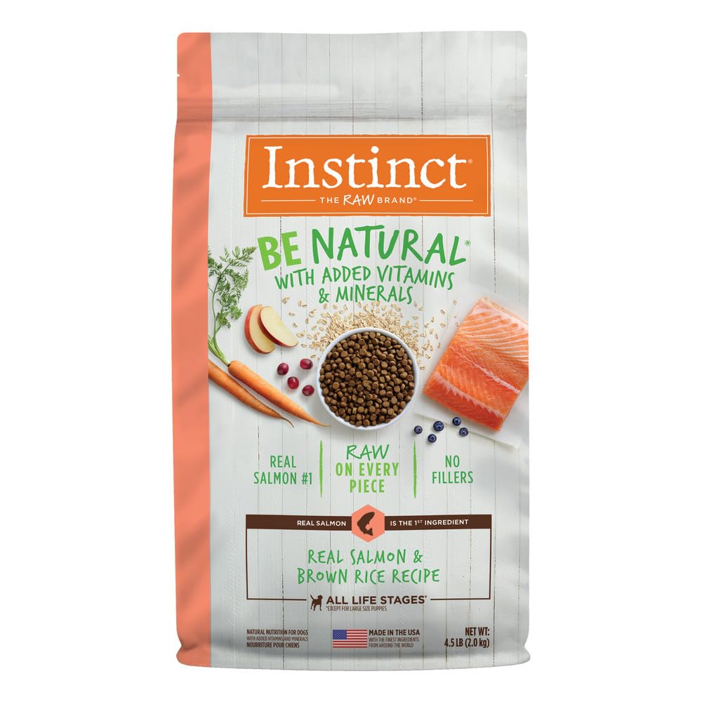 Instinct Be Natural croquettes au saumon premier ingrédient pour une alimentation naturelle.
