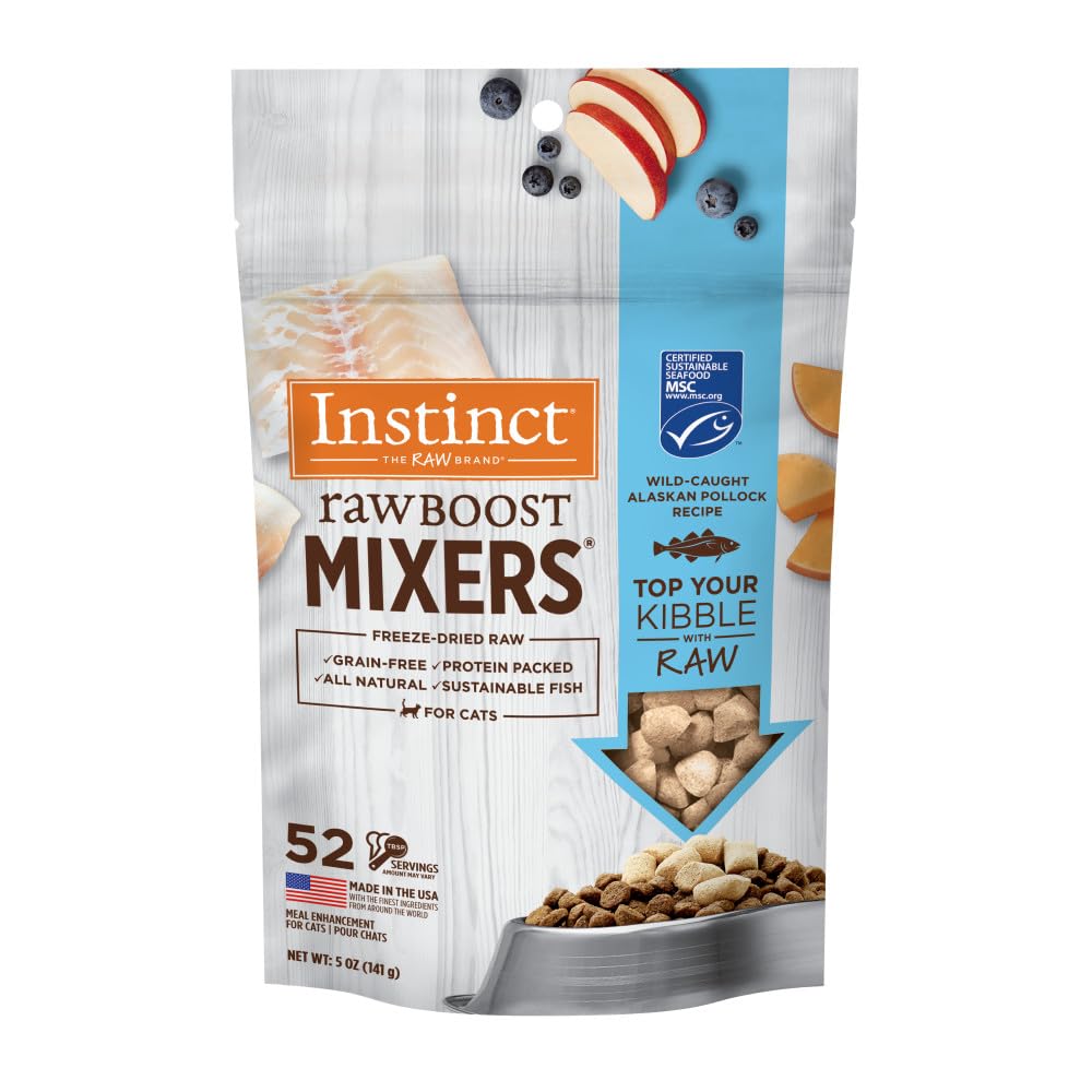 Instinct Boost : emballage pratique du mélange cru pour chat pollock sauvage.