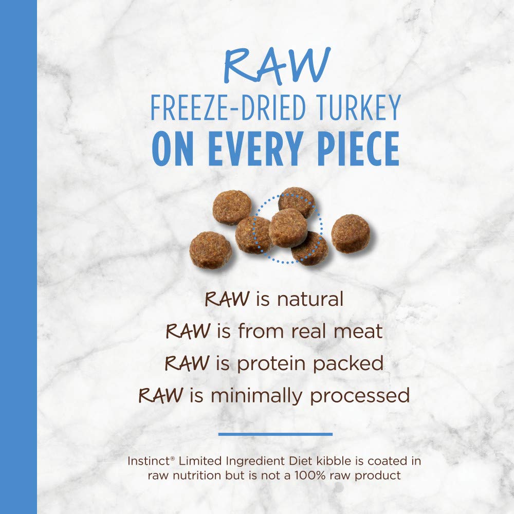 Instinct Dinde cage-free protéine unique pour croquettes sèches.