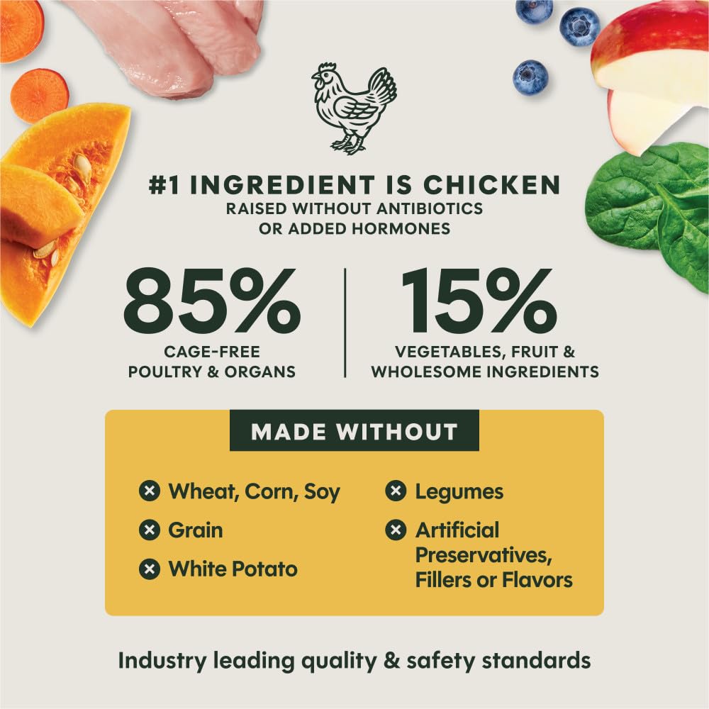 Ingrédients 85% viande et organes sans céréales dans Instinct FreshDried Bites.