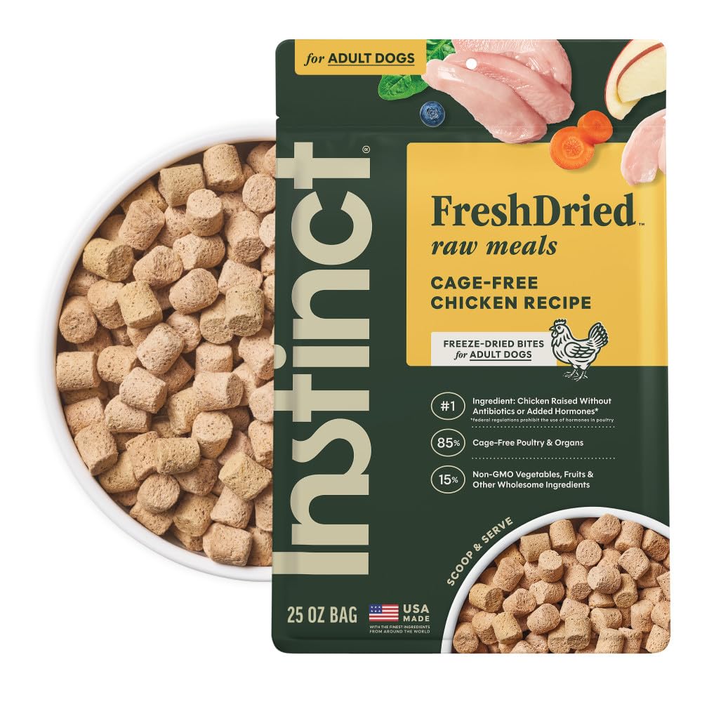 Emballage Instinct FreshDried Bites, sachet 25 oz, pratique et prêt à l’emploi.