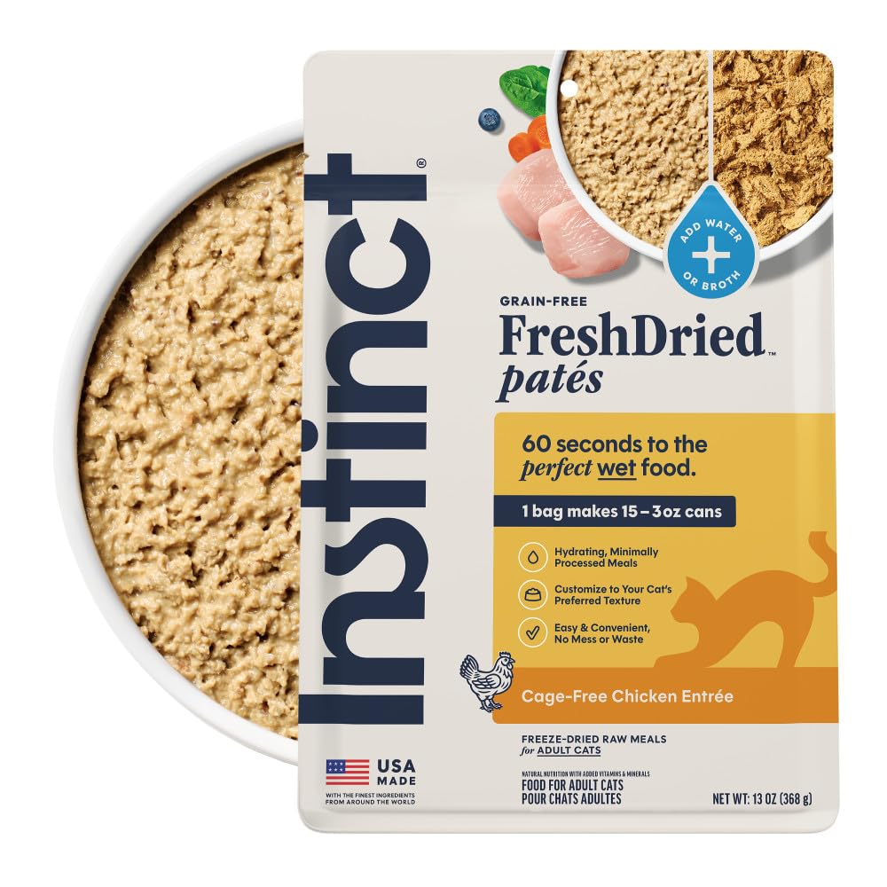 Instinct FreshDried Pâtés en sachet 13 oz, emballage léger et pratique.