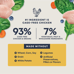 Pâtés sans céréales à base de poulet cage-free pour chats sensibles.