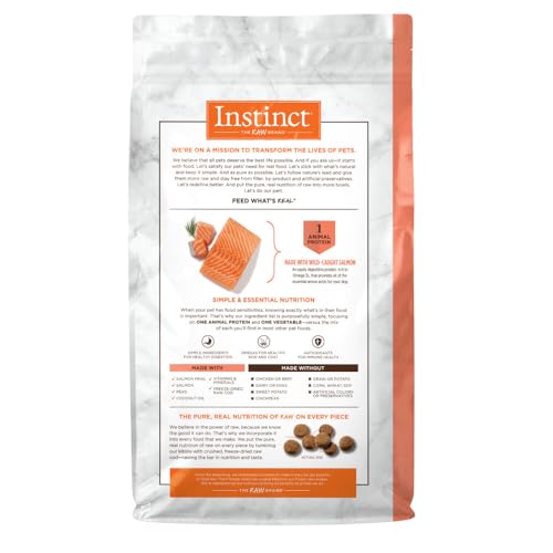 Instinct ingrédients limités avec saumon, diète simple adaptée aux sensibilités.
