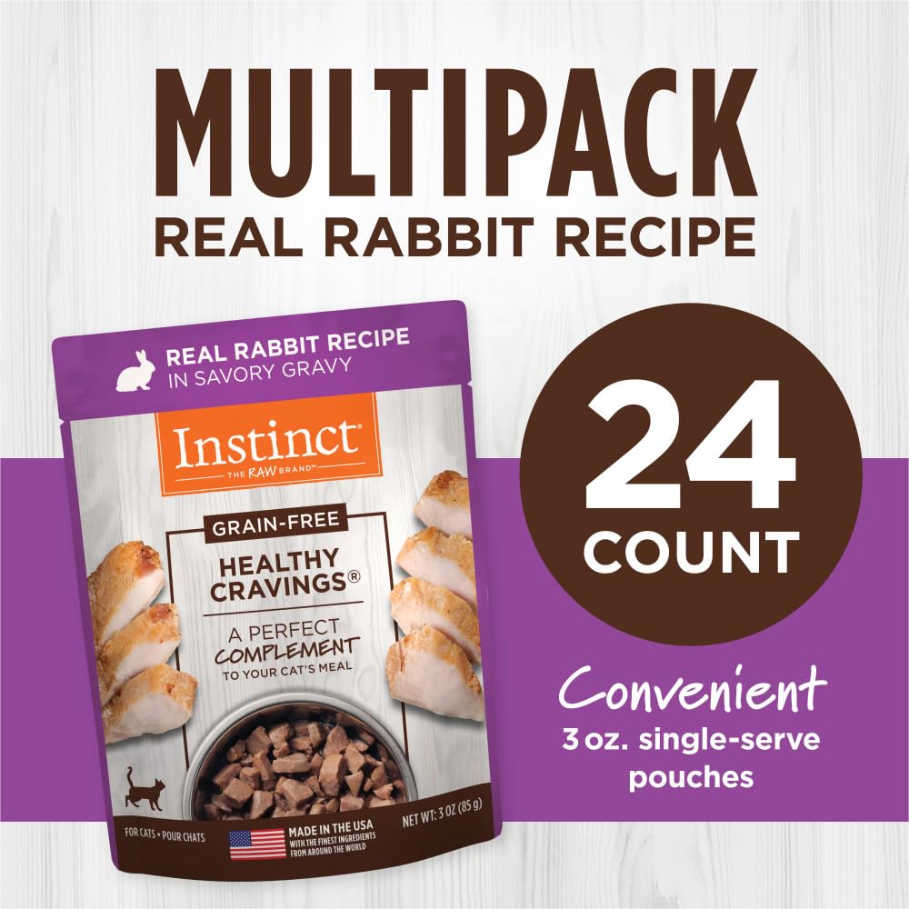 Sans céréales Instinct Lapin, adapté aux chats sensibles et à une digestion facile.