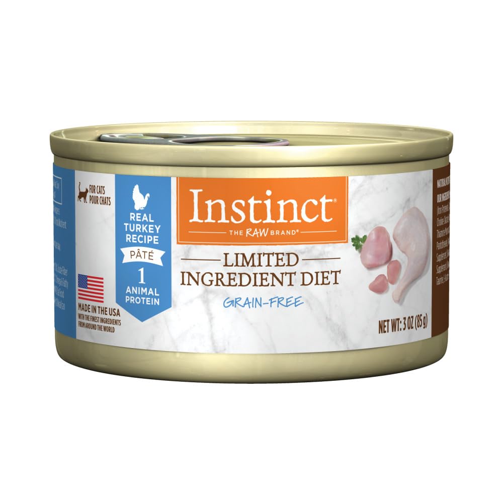 Nourriture humide Instinct pâté dinde, texture lisse appréciée par les chats sensibles.
