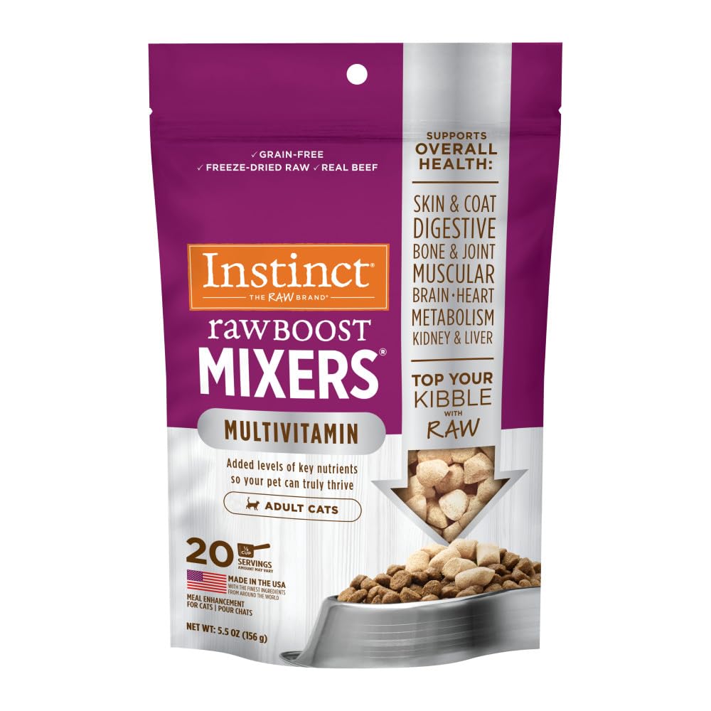 Instinct mélange cru au bœuf, présenté en sachet pratique pour chats.