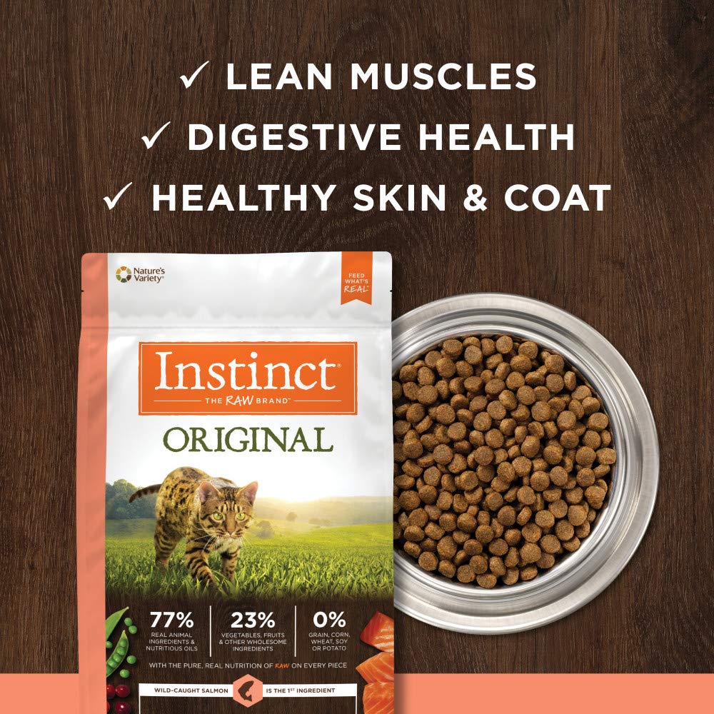 Instinct Original Dry Cat Food grain-free, option sans céréales pour digestion et énergie.