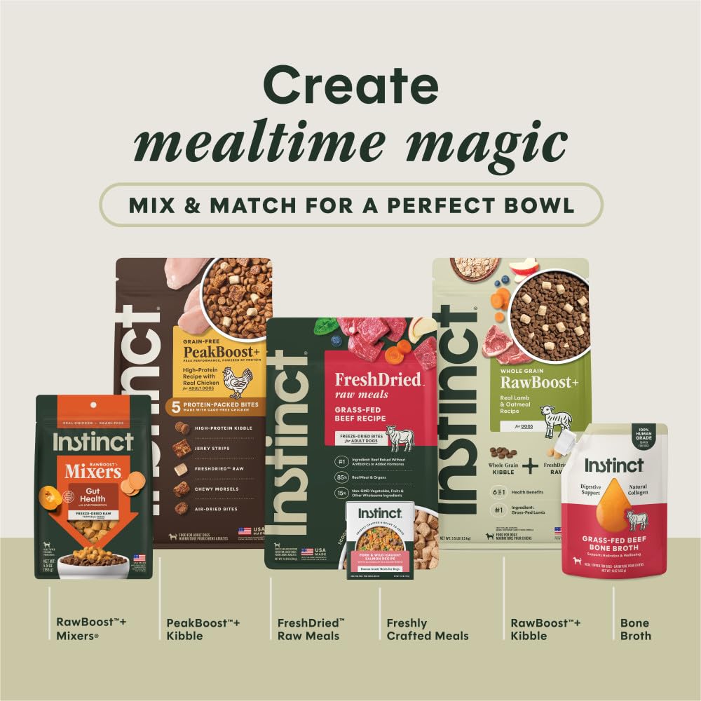 Instinct PeakBoost sans-cereales, formule sans céréales adaptée aux chiens.