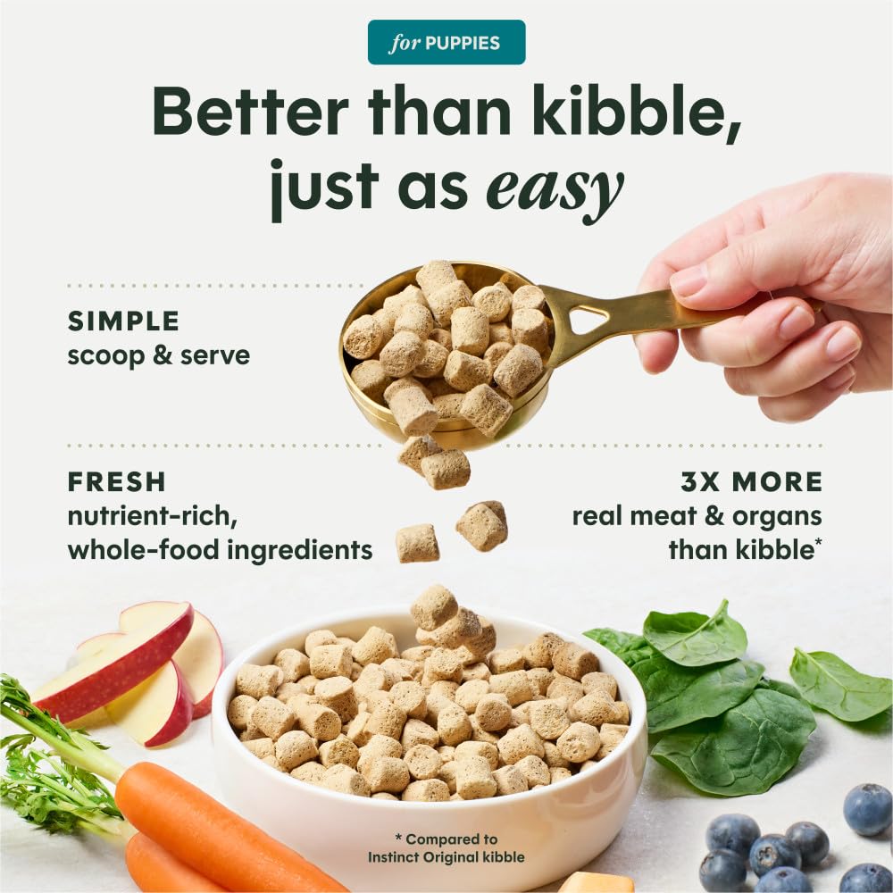 Bol de repas avec Instinct Puppy FreshDried Bites pour chiots actifs et heureux.
