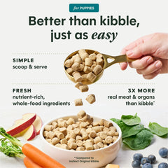 Bol de repas avec Instinct Puppy FreshDried Bites pour chiots actifs et heureux.