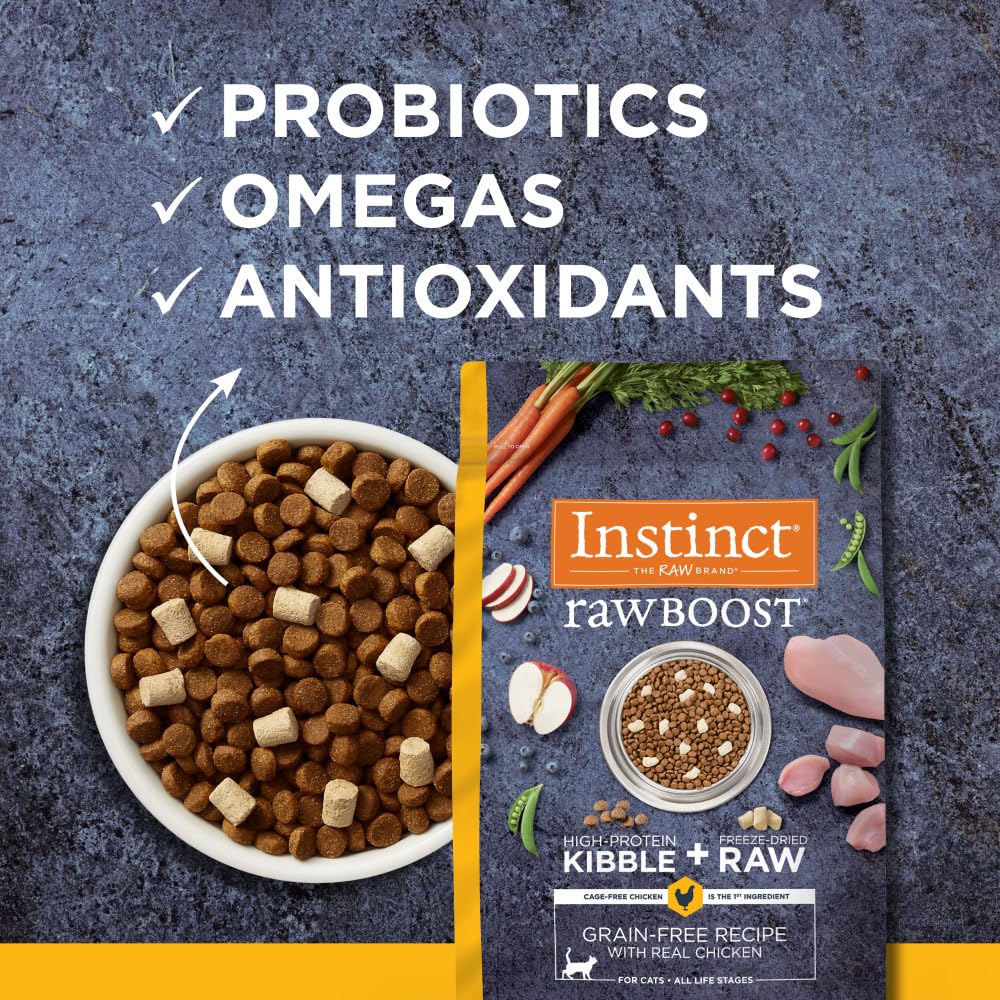 Instinct Raw Boost fabrique USA : ingredients d'origine mondiale pour une alimentation complete.