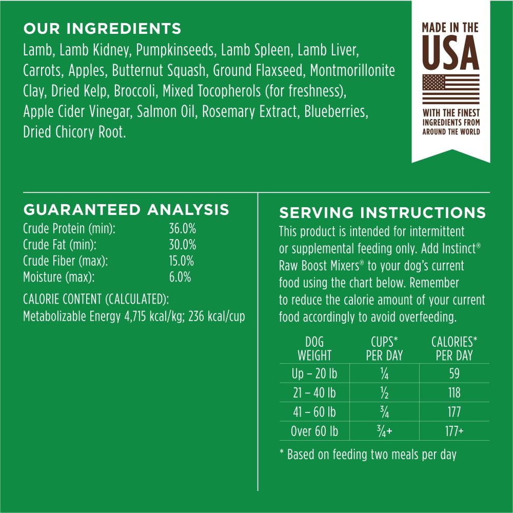 Petites bouchées appétentes d'Instinct Raw Boost Mixers pour varier le repas.