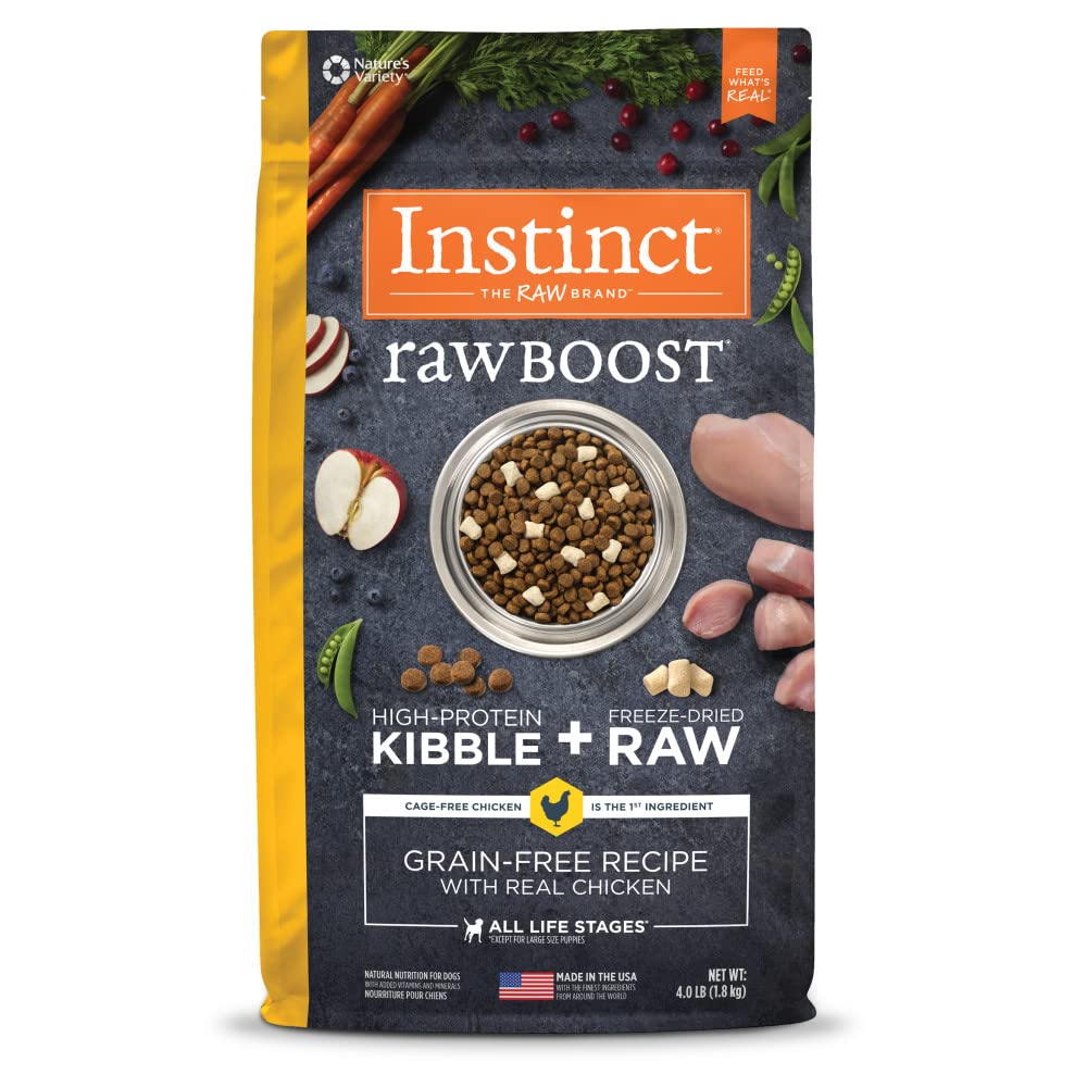 Instinct Raw Boost: poulet premier ingrédient soutient les muscles.