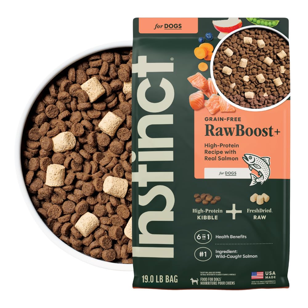 Instinct RawBoost croquettes saumon, protéine de haute qualité pour les muscles.