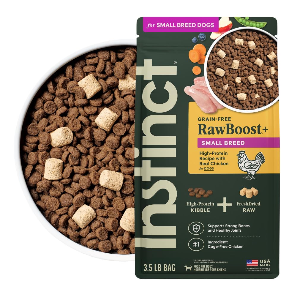 Instinct RawBoost petit chien – croquettes croustillantes pour chiens actifs et de petites races.