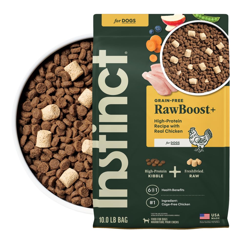 Instinct RawBoost au poulet réel – croquettes croustillantes pour chiens actifs.