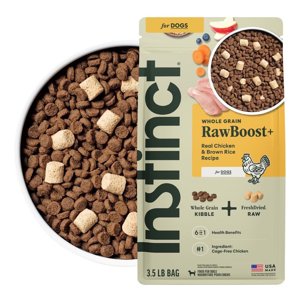 Bol Instinct RawBoost avec poulet et riz brun pour un repas équilibré.