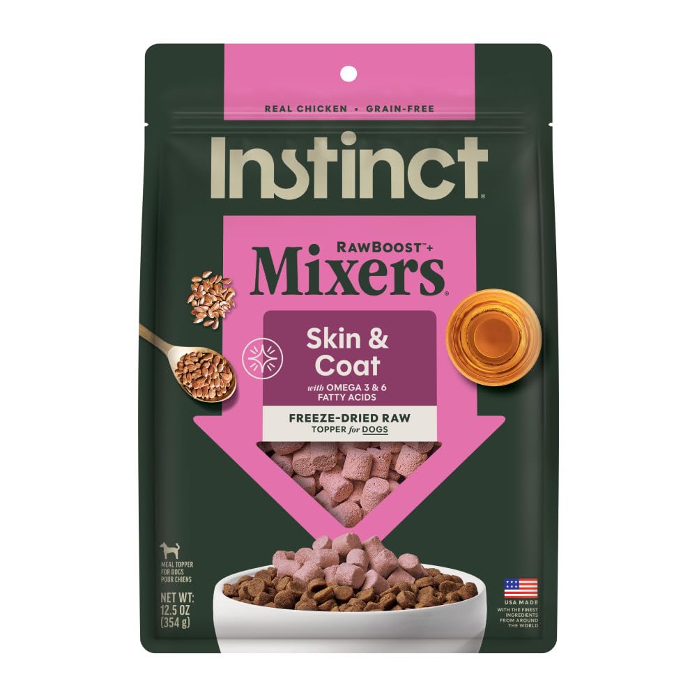 Instinct RawBoost poulet cru : pelleterie croquante et soutien potentiel peau pelage