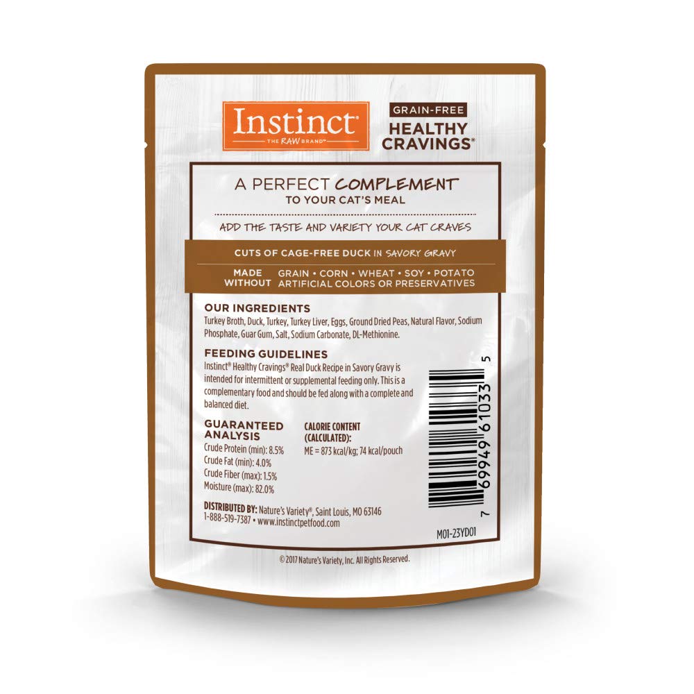 Sachet sans céréales d Instinct avec canard réel, variété de repas.