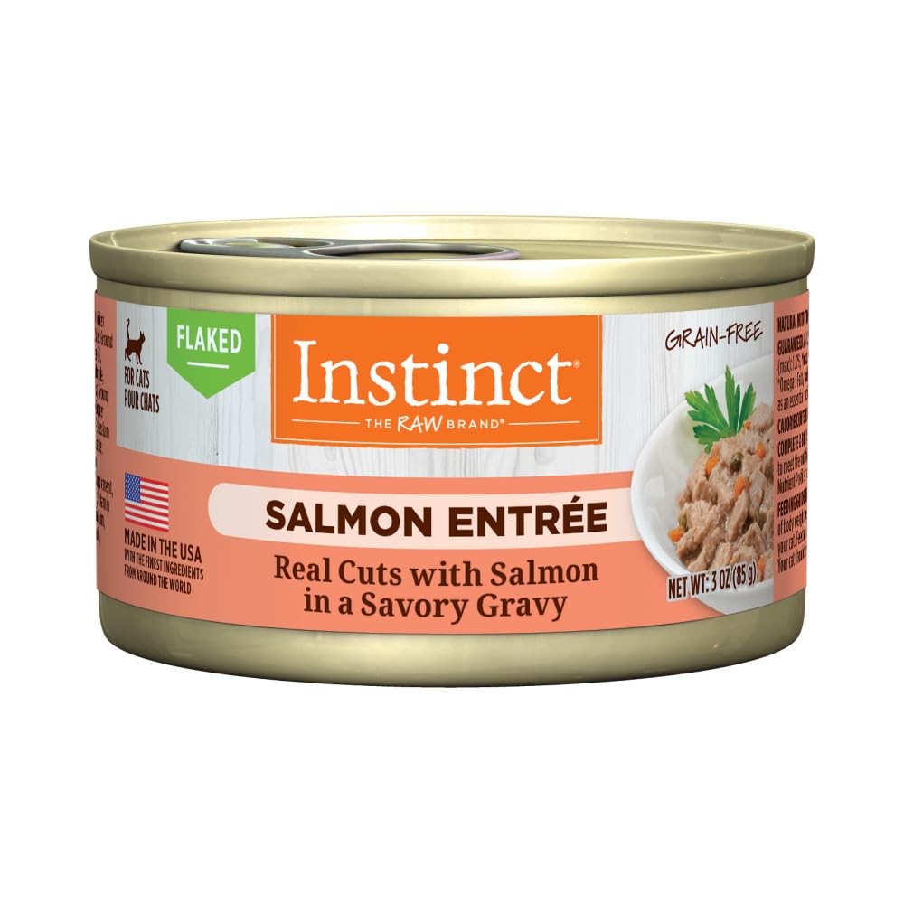 Instinct Saumon Entrée : morceaux dans sauce, texture appétissante pour chat actif.