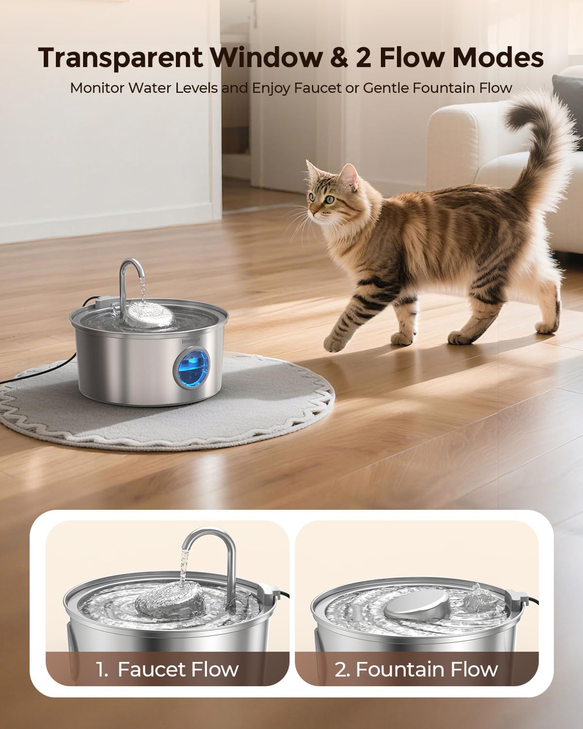 Fontaine Invengo avec fenêtre de niveau d'eau pour contrôle rapide.