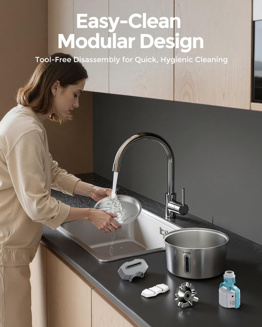 Invengo idéal pour maison avec chats et chiens, eau fraîche constante.