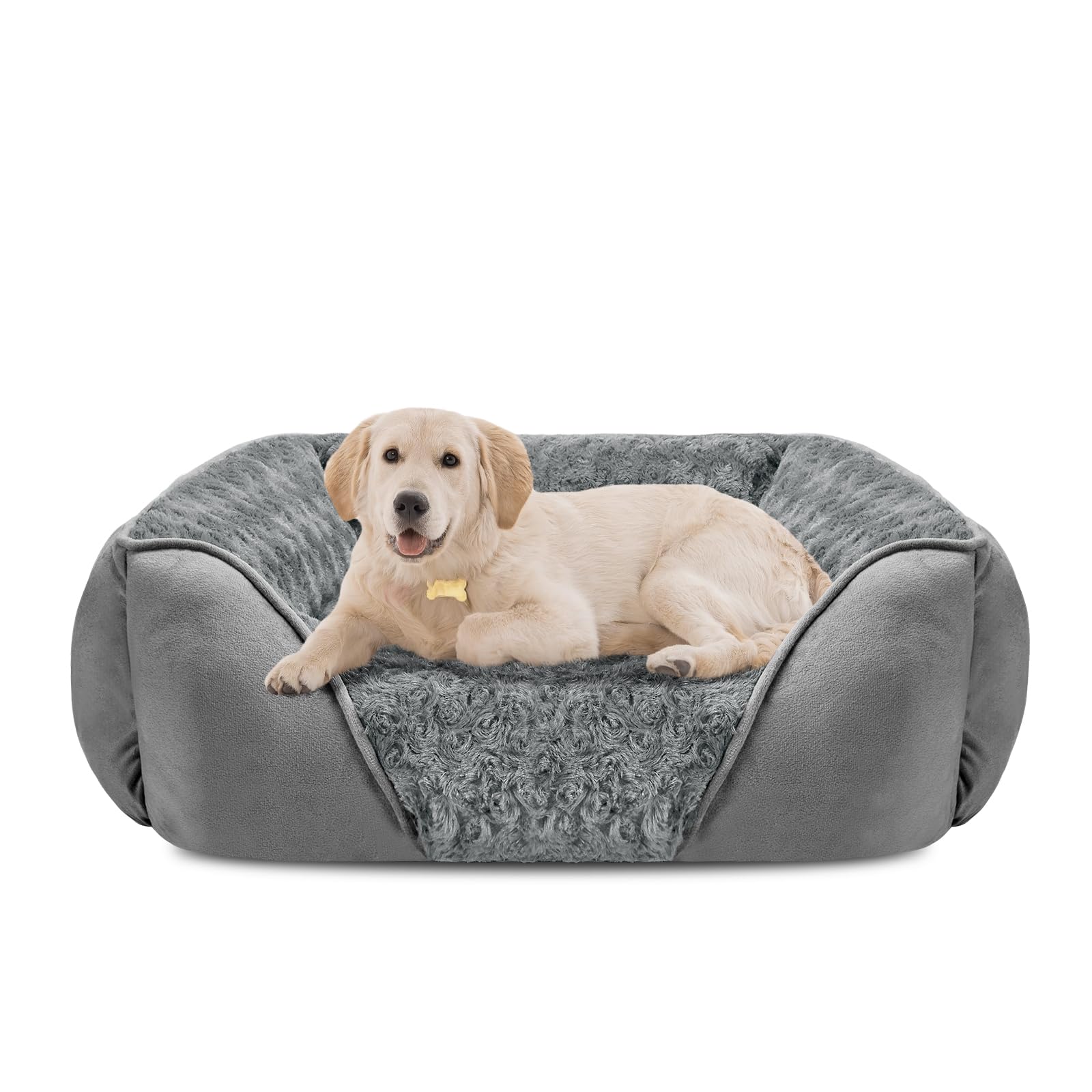 INVENHO lit-chien grand rectangle avec rebords élevés pour un soutien confortable de la tête.