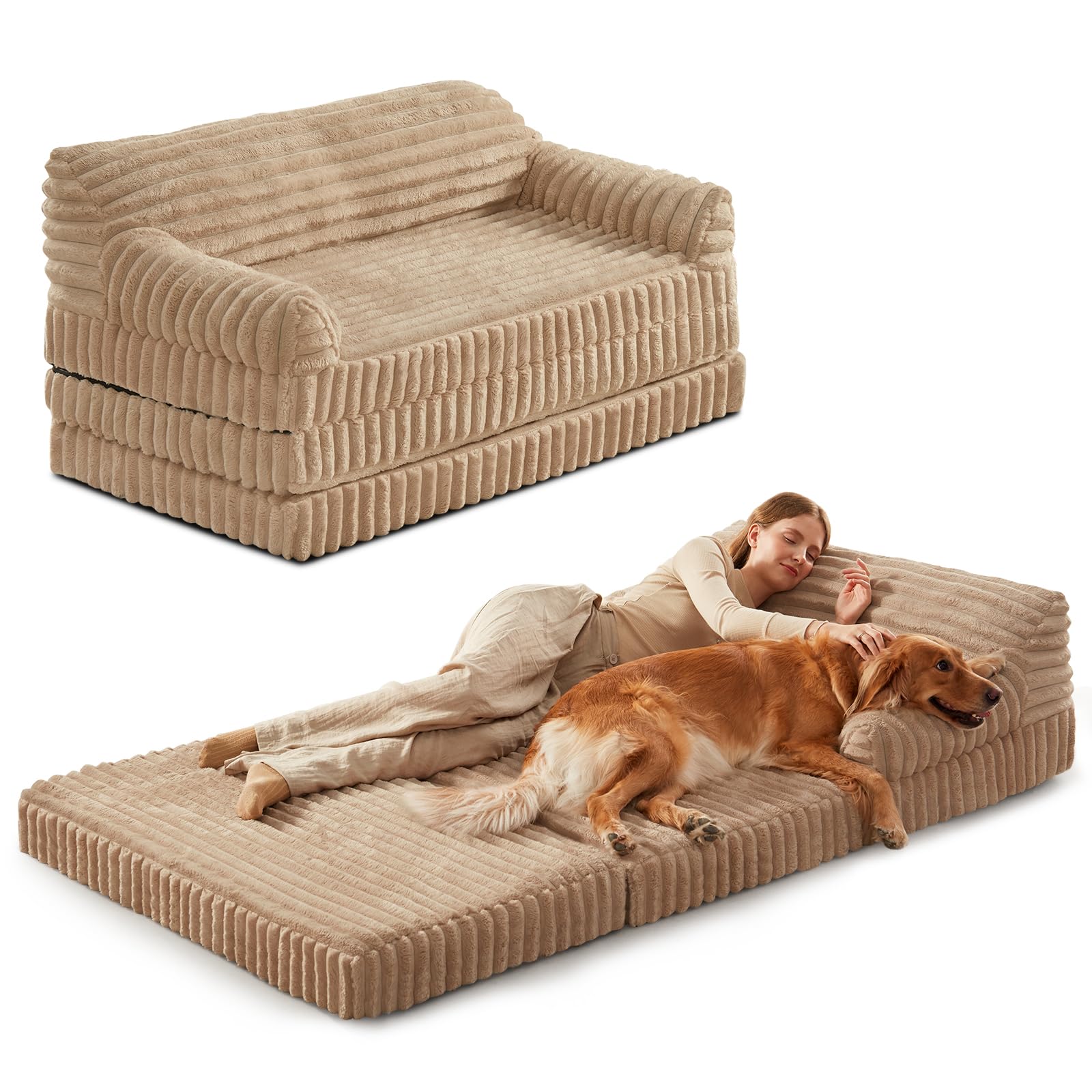 Lit INVENHO pliable pour détente spacieuse entre humain et chien.