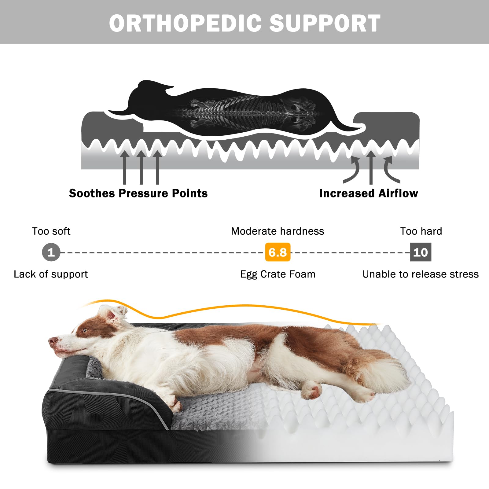 INVENHO lit orthopédique pour chien grand bolster quatre côtés pour soutien cervical.