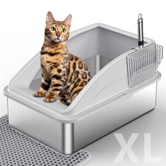 INVENHO litière en acier inoxchat XL avec couvercle, propreté durable.