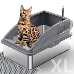 Bac INVENHO en acier inoxydable extra-large pour grands chats, qualité et espace.