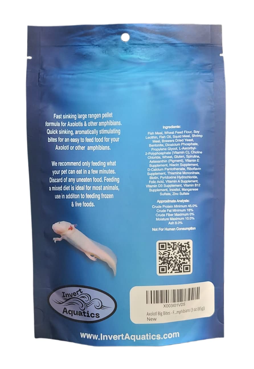 Invert Aquatics Axolotl Big Bites : pellets-fonds-rapide, idéal pour l'alimentation quotidienne des amphibiens.